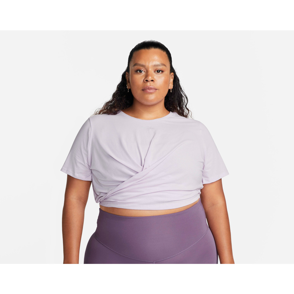 Nike Womens Twist Cropped Top Short Sleeve Crew Neck Swoosh Logo Purple Size 3X‎